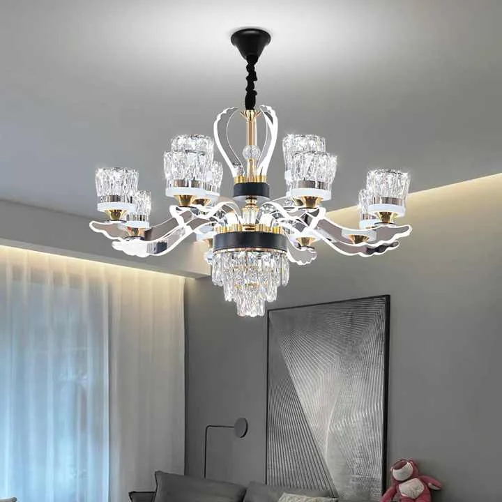 ثريات كلاسيكية حديثة فاخرة ذهبية مستديرة ، مصباح زجاجي لغرفة المعيشة وغرفة الطعام Luxury Modern Classic Round Gold Chandeliers, Glass Lamp for Living Room and Dining Room