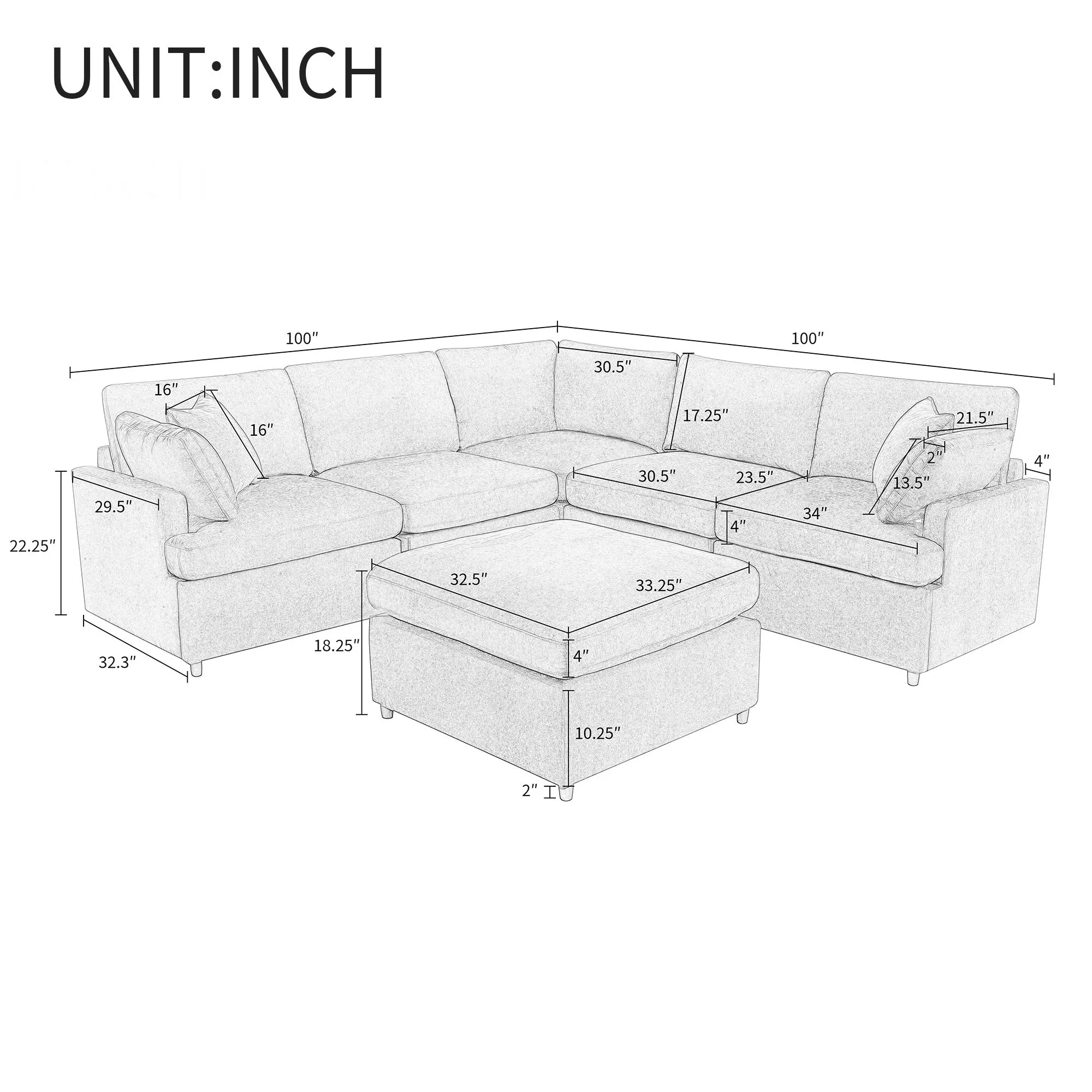 [ Video Provided]U_STYLE Modern Large U-Shape Sectional Sofa, with Removable Ottomans for Living Room (6-Seater)