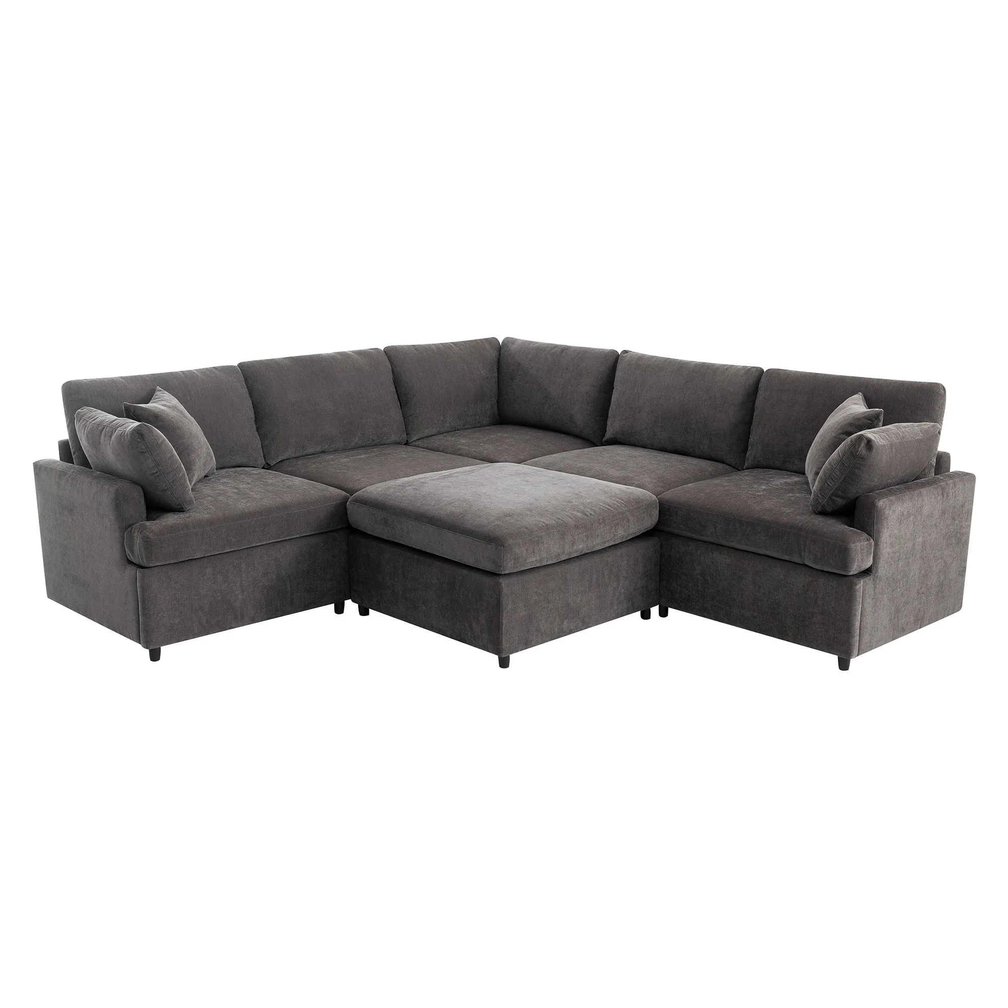 [ Video Provided]U_STYLE Modern Large U-Shape Sectional Sofa, with Removable Ottomans for Living Room (6-Seater)