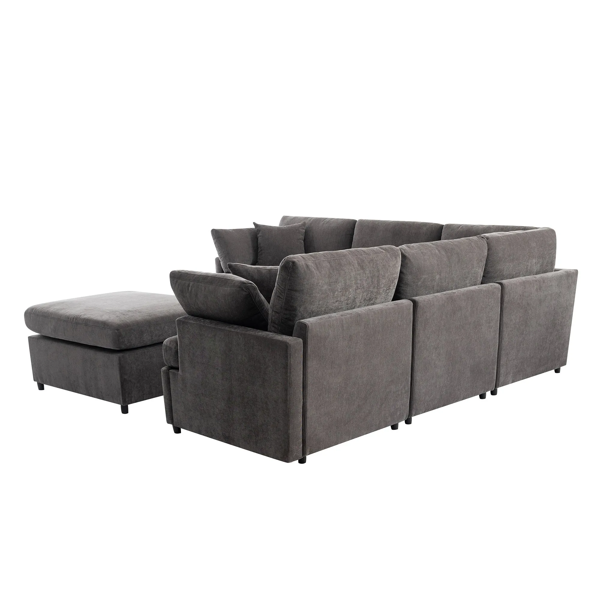 [ Video Provided]U_STYLE Modern Large U-Shape Sectional Sofa, with Removable Ottomans for Living Room (6-Seater)