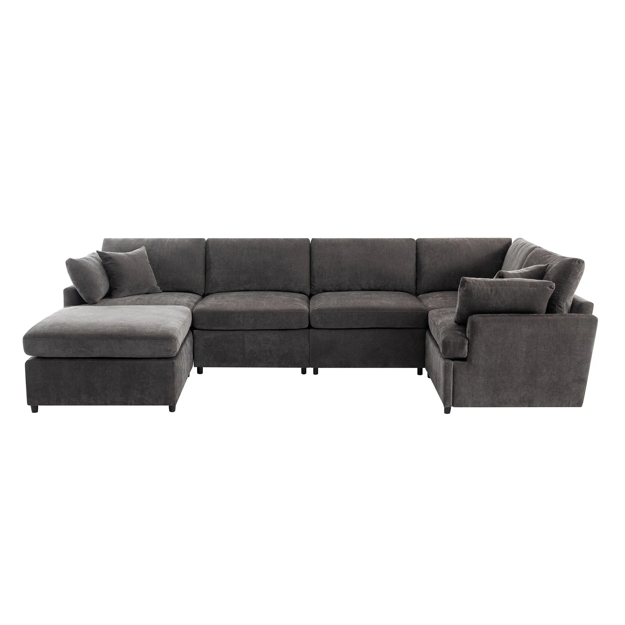 [ Video Provided]U_STYLE Modern Large U-Shape Sectional Sofa, with Removable Ottomans for Living Room (6-Seater)