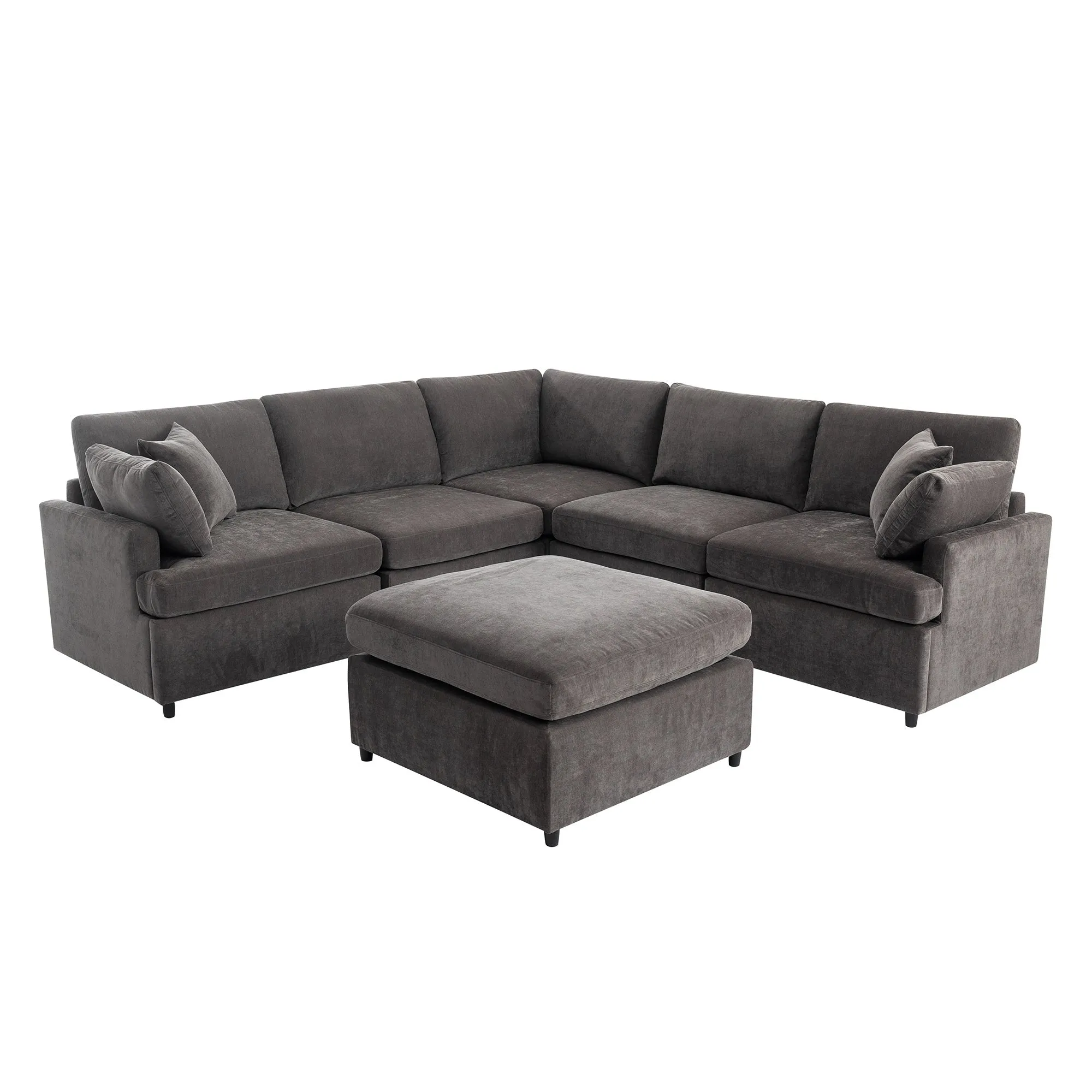 [ Video Provided]U_STYLE Modern Large U-Shape Sectional Sofa, with Removable Ottomans for Living Room (6-Seater)