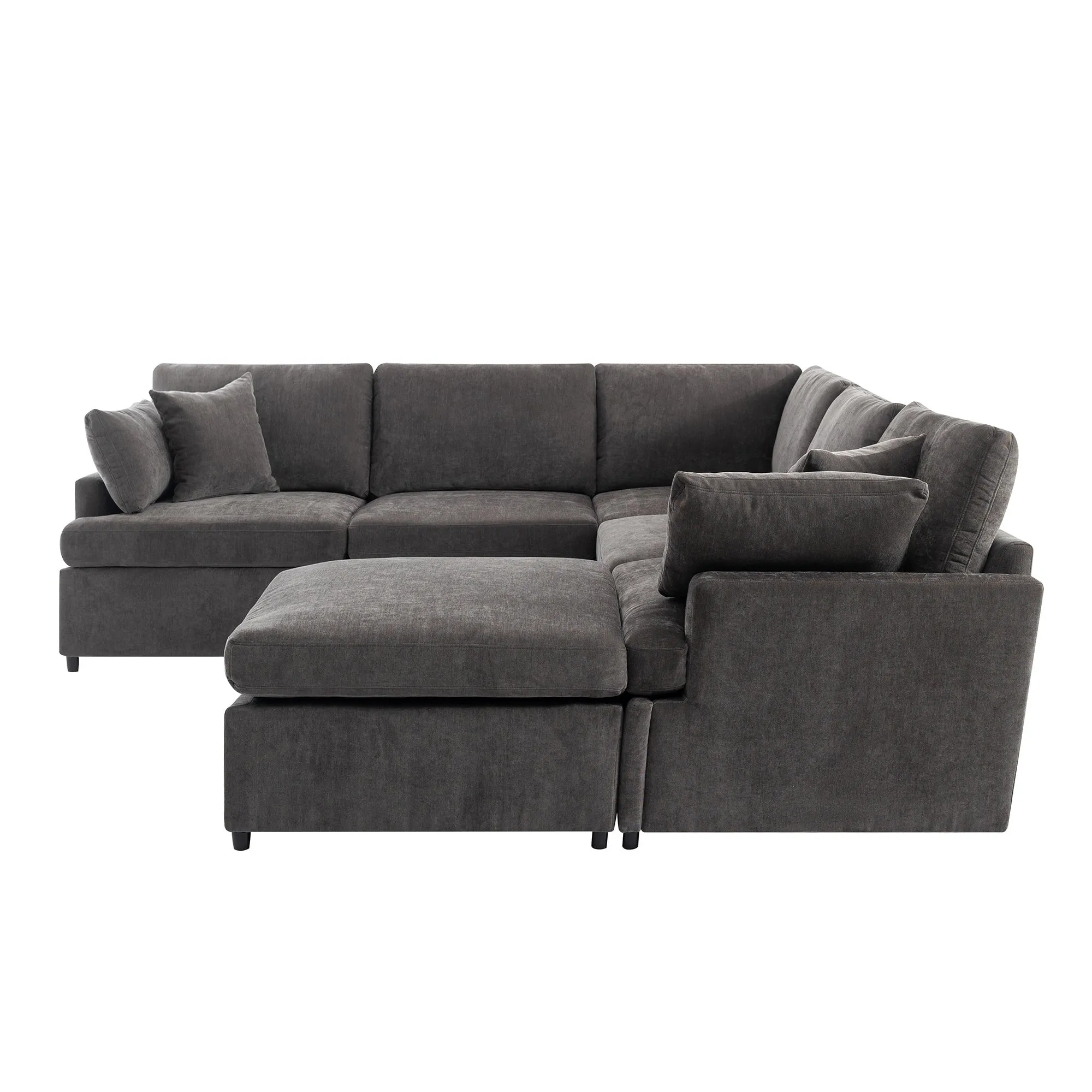 [ Video Provided]U_STYLE Modern Large U-Shape Sectional Sofa, with Removable Ottomans for Living Room (6-Seater)
