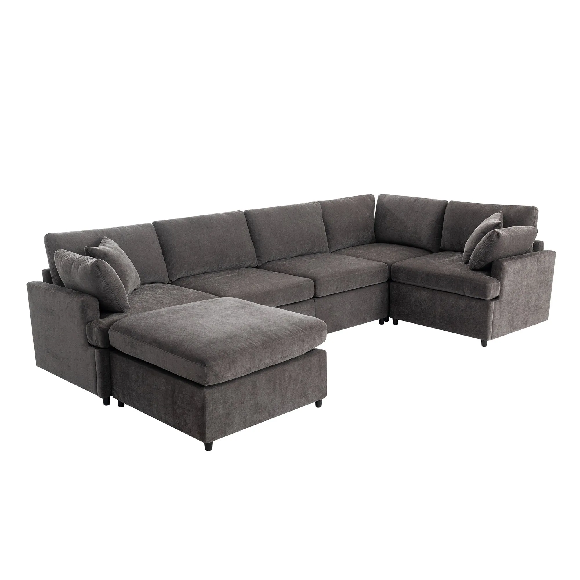 [ Video Provided]U_STYLE Modern Large U-Shape Sectional Sofa, with Removable Ottomans for Living Room (6-Seater)
