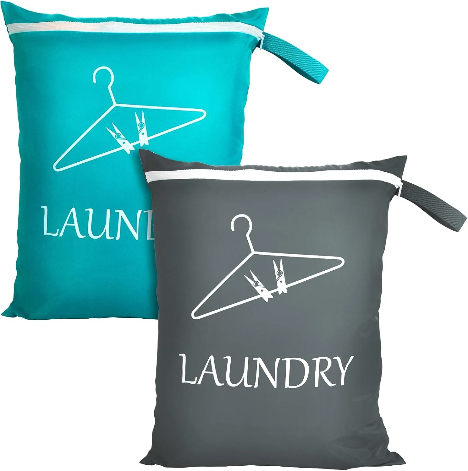 2 Pack Large Travel Laundry Bags Machine Washable Wet Dry Bag Bathing Suit Laundry Bag for Gym Swimming Yoga Dirty Clothes Laundry Organizer (Light Blue and Grey)