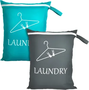 2 Pack Large Travel Laundry Bags Machine Washable Wet Dry Bag Bathing Suit Laundry Bag for Gym Swimming Yoga Dirty Clothes Laundry Organizer (Light Blue and Grey)