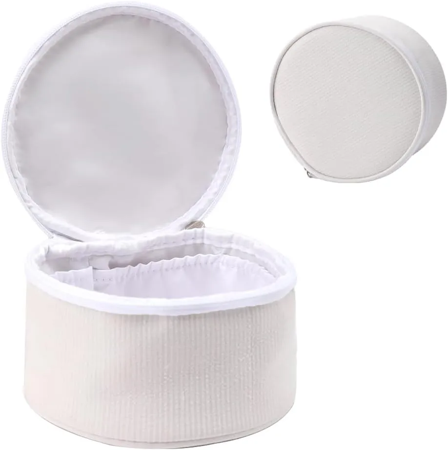 2 Pieces Stripe Makeup Bag Pouch Seersucker Cotton Portable Cute Cosmetic Bag round large Capacity Aesthetic Cosmetic Travel Toiletry Organizer circle Bag Set Thickened Wash Bag accessories Organizer,