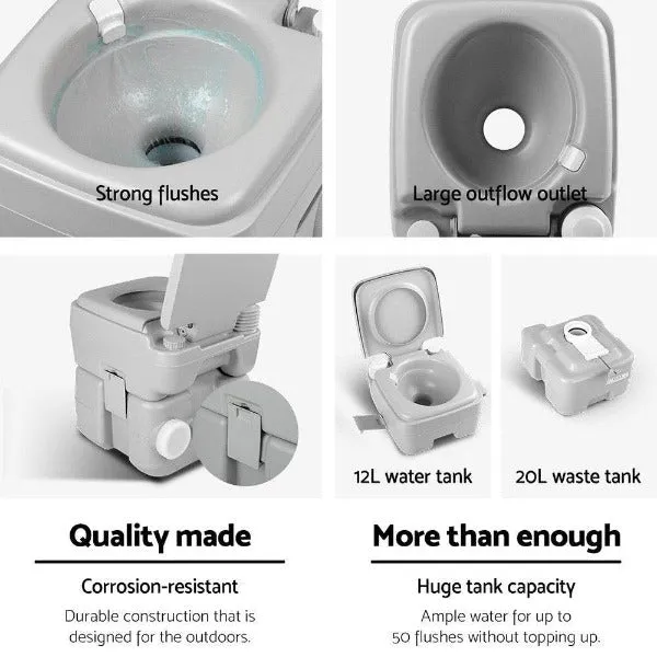 20L Portable Outdoor Camping Toilet with Carry Bag- Grey
