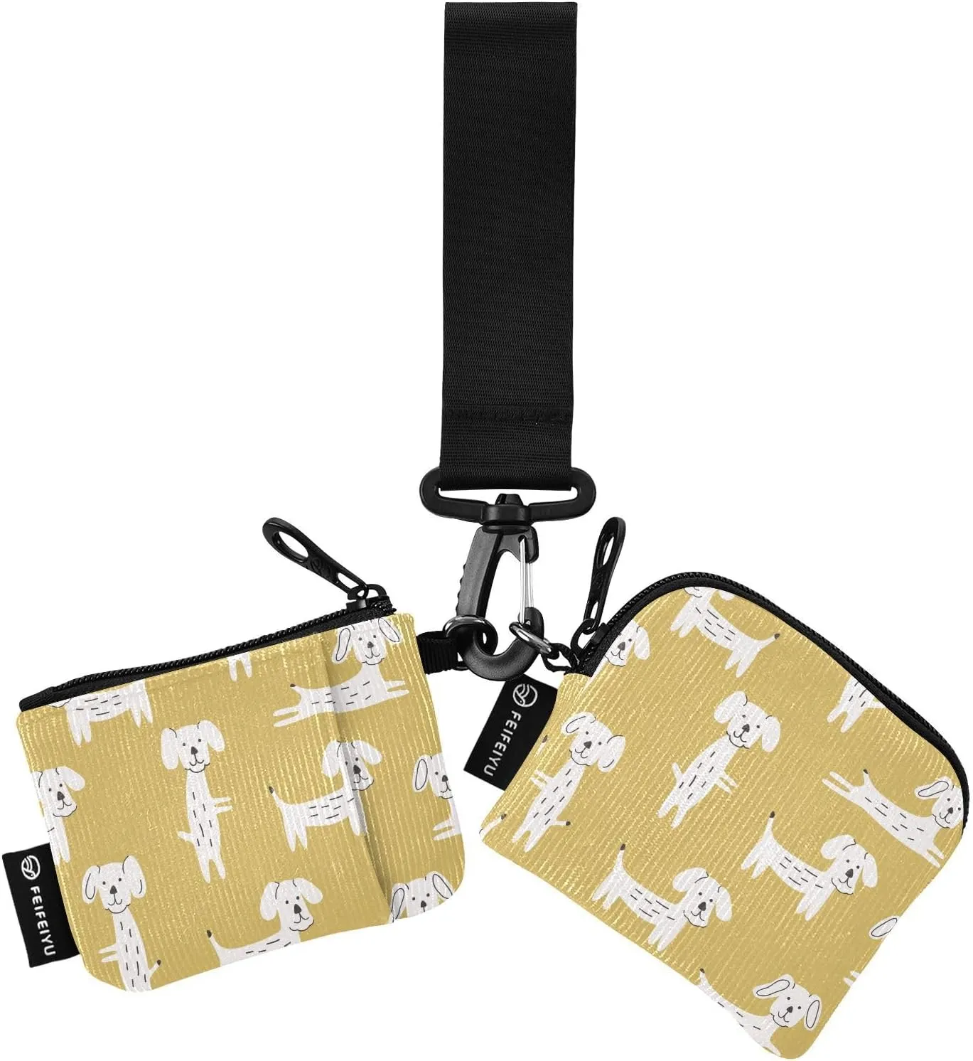 2PCS Coin Purse Wristlet Wallets Keychain Wallet Zip Around Portable Wallet with Detachable Dual Pouch Cute Dogs Modern