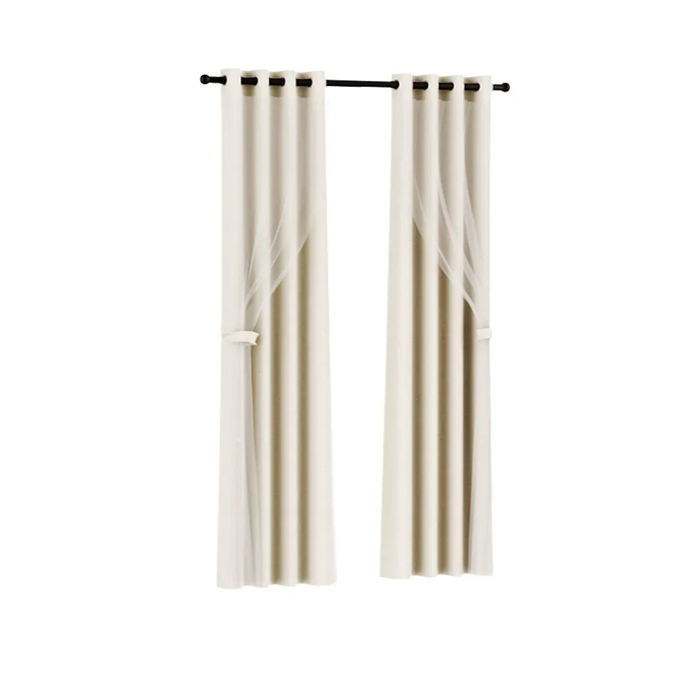 2X 132x160cm | Blockout Sheer Curtains | Beige