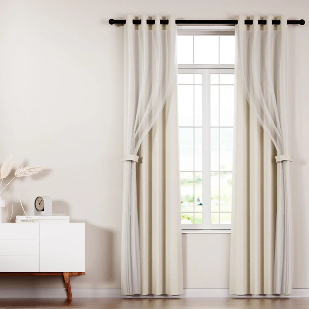 2X 132x160cm | Blockout Sheer Curtains | Beige