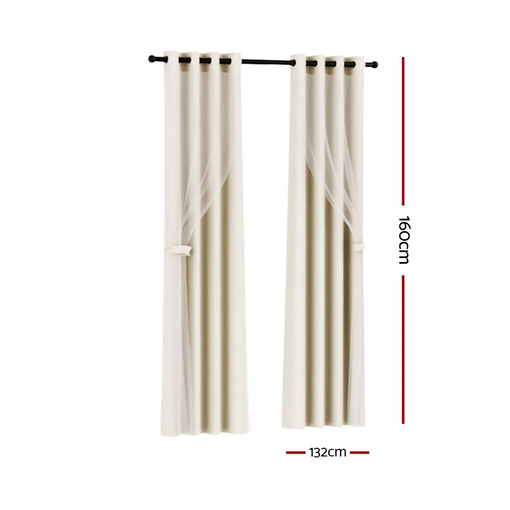 2X 132x160cm | Blockout Sheer Curtains | Beige
