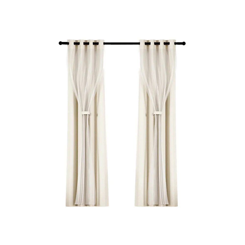 2X 132x160cm | Blockout Sheer Curtains | Beige
