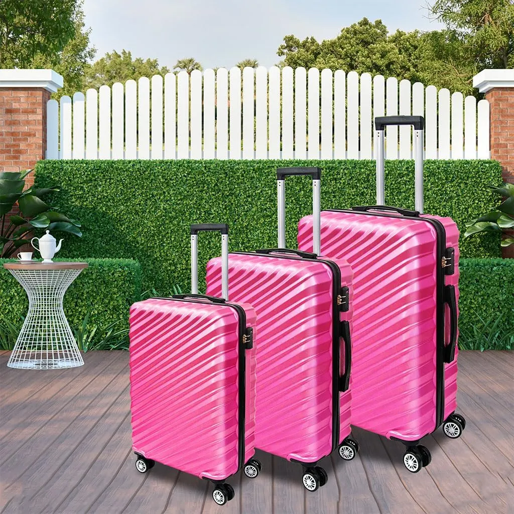 3 Piece Hard Shell Luggage, Modern Lightweight Suitcase with Hooks and Spinner Wheels ABS Lightweights Checked with Password Lock and Telescopic Rod for Business Travel Domestic Foreign Travel