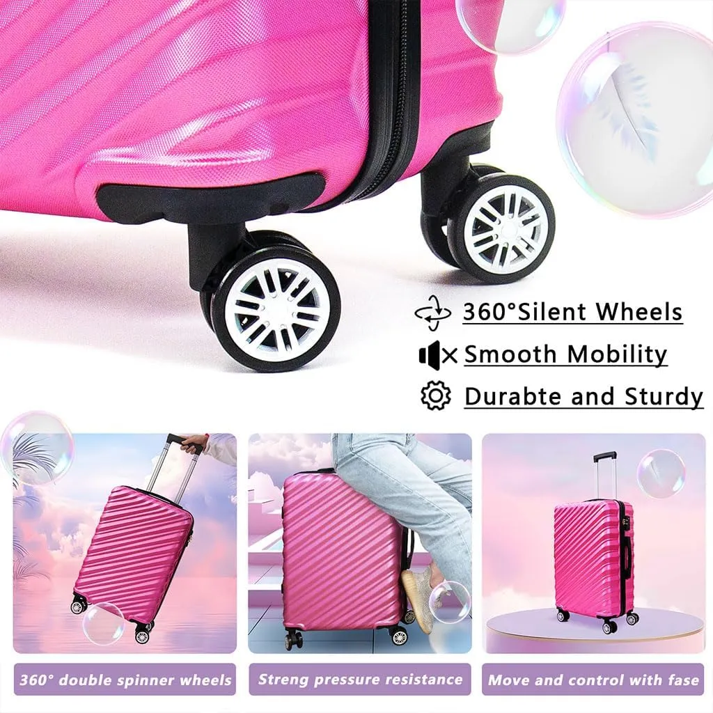 3 Piece Hard Shell Luggage, Modern Lightweight Suitcase with Hooks and Spinner Wheels ABS Lightweights Checked with Password Lock and Telescopic Rod for Business Travel Domestic Foreign Travel