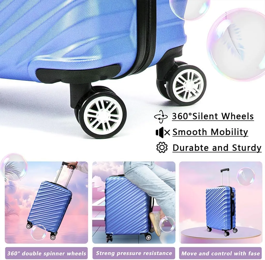 3 Piece Hard Shell Luggage, Modern Lightweight Suitcase with Hooks and Spinner Wheels ABS Lightweights Checked with Password Lock and Telescopic Rod for Business Travel Domestic Foreign Travel
