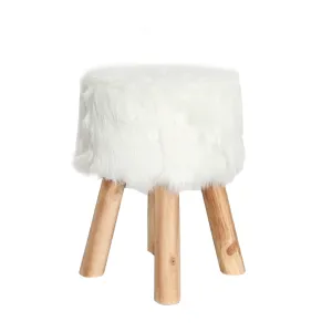 30 X 40Cm 4-Legged Round Faux Fur Ottoman With Wooden Legs Stool Wl003St
