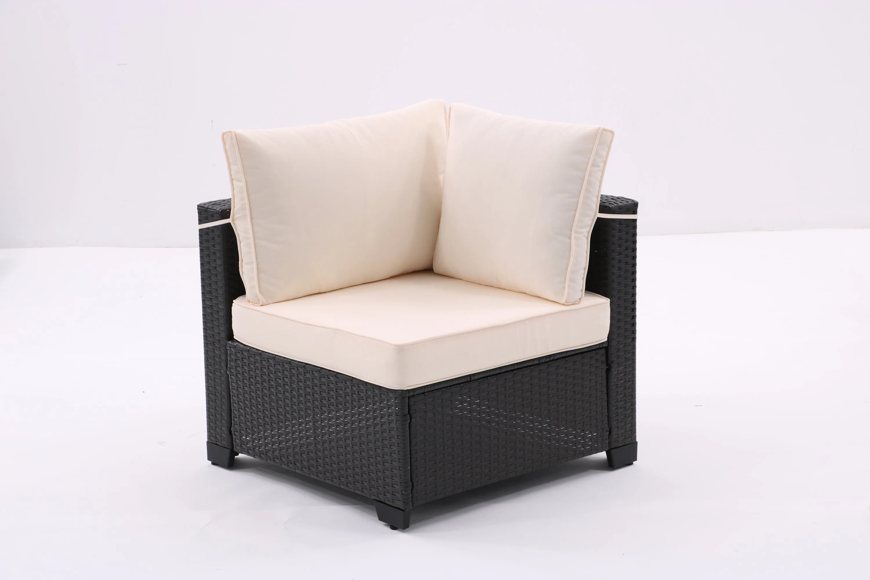 7 Pieces Outdoor Patio Furniture Set,Sectional Conversation Sofa Consisted Of Corner Chairs,Ottomans And Glass Top Table,All Weather PE Rattan and Steel Frame With  Removable Cushions(Coffee Beige)