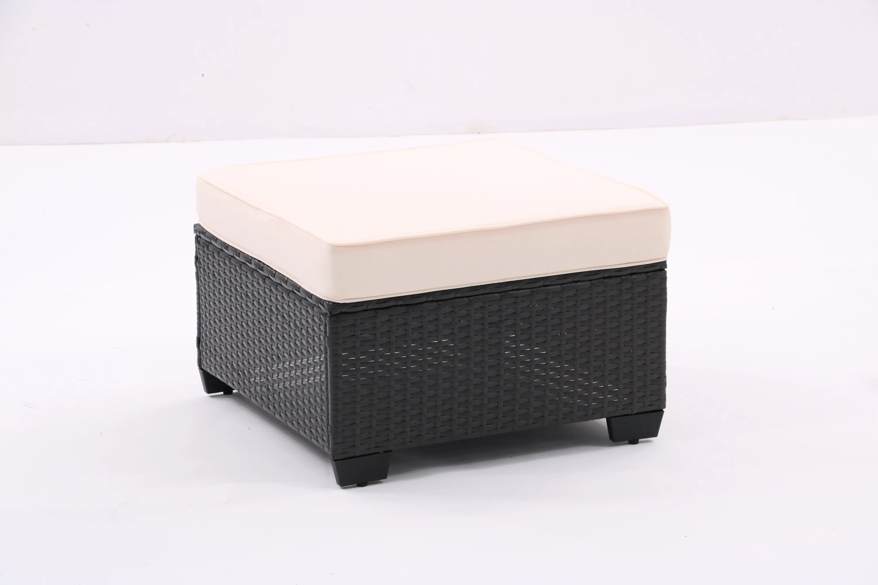 7 Pieces Outdoor Patio Furniture Set,Sectional Conversation Sofa Consisted Of Corner Chairs,Ottomans And Glass Top Table,All Weather PE Rattan and Steel Frame With  Removable Cushions(Coffee Beige)