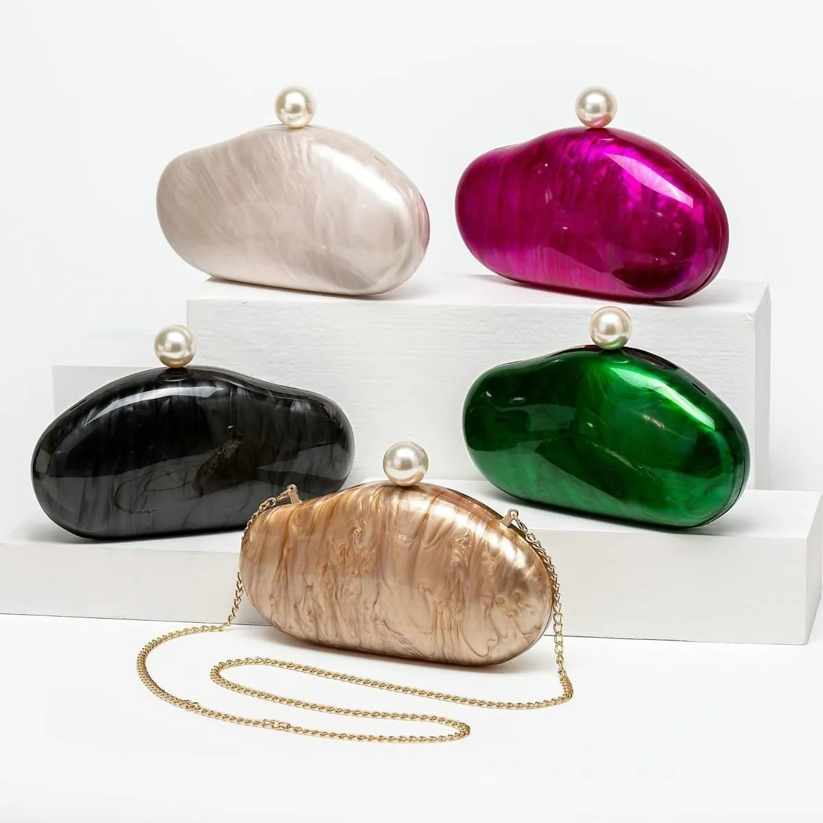 Acrylic Shell Clutch Purse for Women Chic Evening Bag with Chain Glitter Marble Purses Handbag for Wedding Party Prom 2025