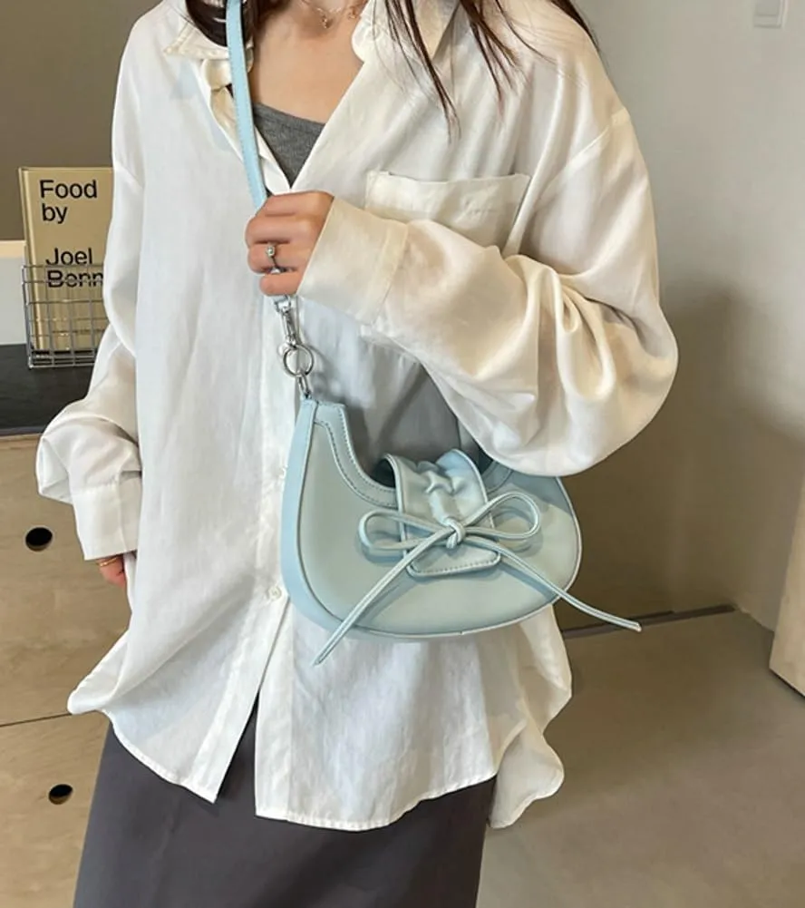 Aesthetic Bowknot Bag for Women Cute Trendy Underarm Shoulder Hobo Bag Soft PU Lightweight Purse Handbag