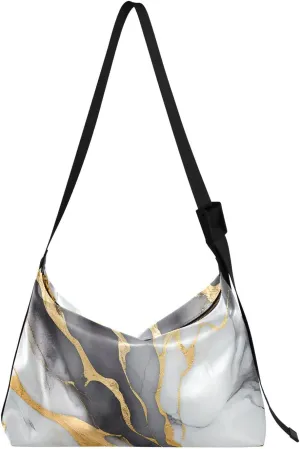 ALAZA Black & Gold Marble Modern Womens Tote Bag Leather Shoulder Bag For Women Men Large Hobo Cross Body Bags Handbag