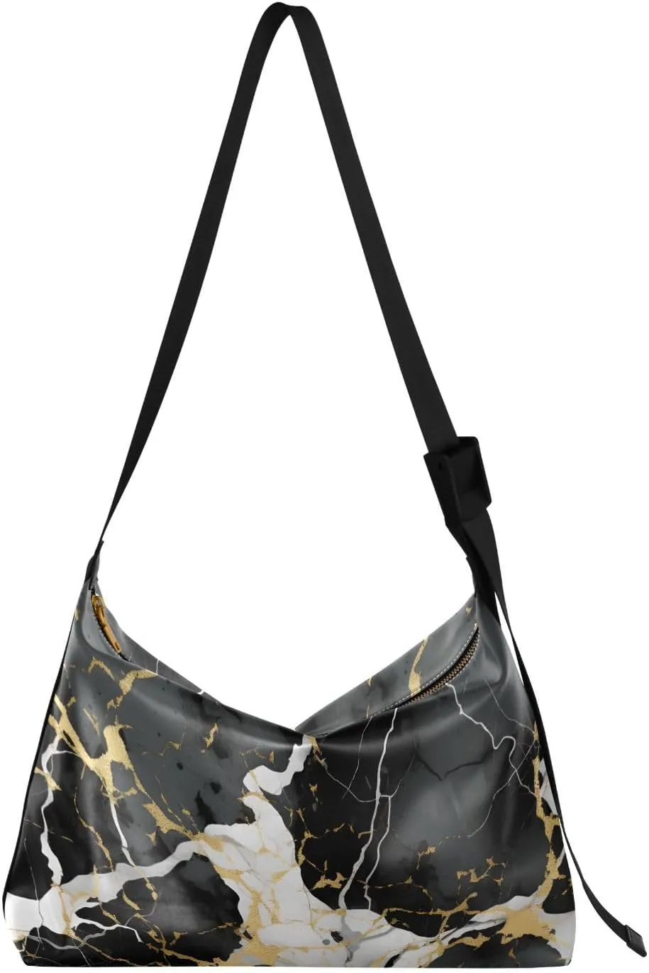 ALAZA Black Marble Gold Line Modern Womens Tote Bag Leather Shoulder Bag For Women Men Large Hobo Cross Body Bags Handbag