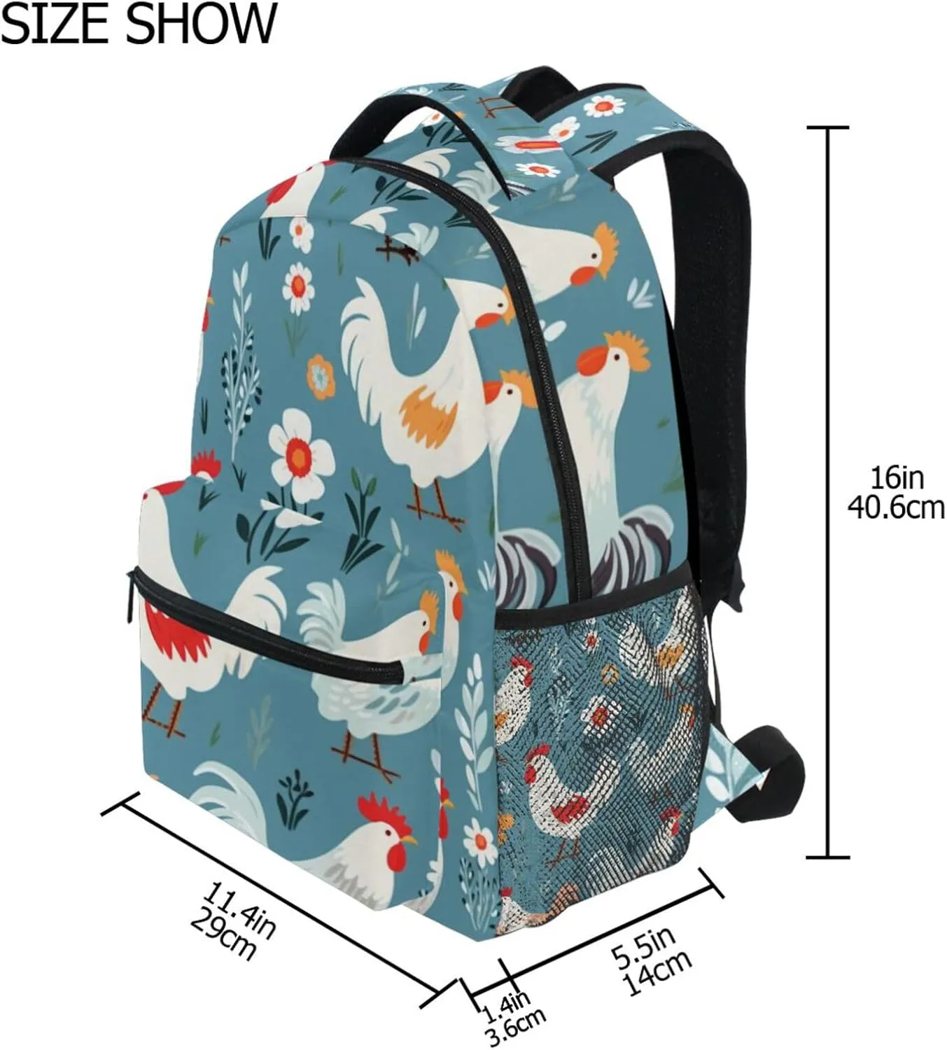 ALAZA Chicken Backpacks for Girls Elementary School Bag Laptop Bookbag Kids Personalized Travel Daypack 3rd 4th 5th Grade Students Rucksack Rooster Farmhouse