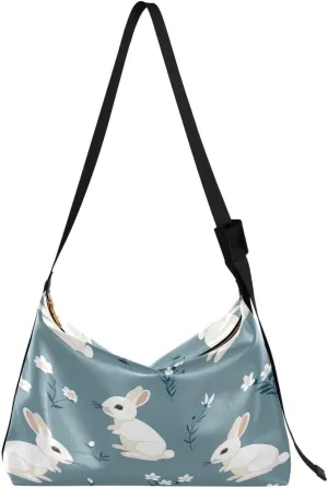 ALAZA Funny Stylish Rabbit Bunny Flower Women's Leather Hobo Handbag Shoulder Bag Crossbody Casual Large Tote Bag Purse