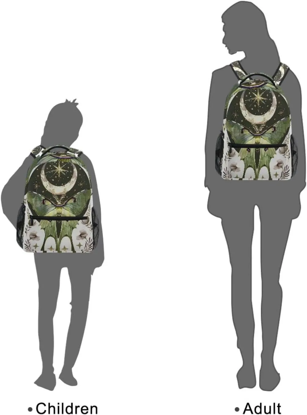 ALAZA Luna Moth Moon Backpacks for Girls Elementary School Bag Kids Bookbag Personalized Travel Daypack 3rd 4th 5th Grade Rucksack 16in Laptop Back Pack
