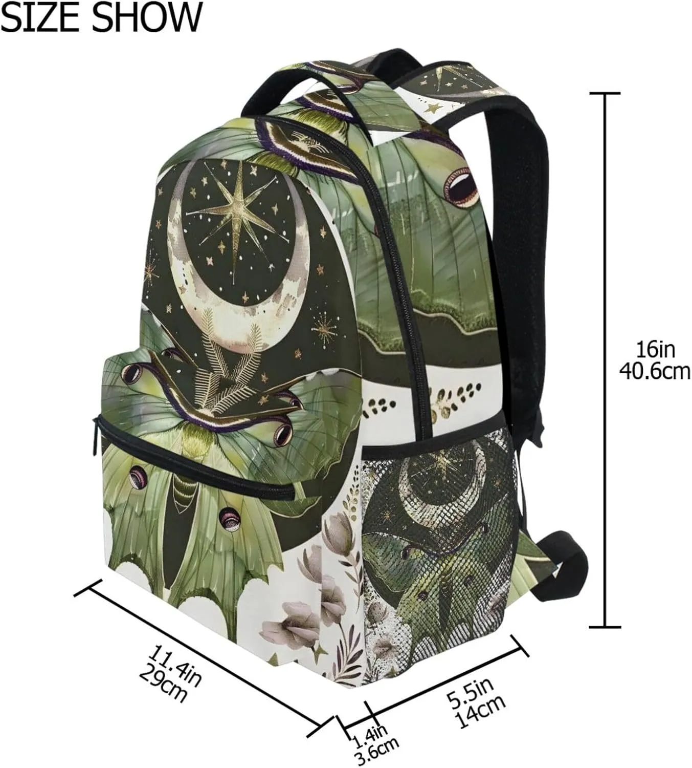 ALAZA Luna Moth Moon Backpacks for Girls Elementary School Bag Kids Bookbag Personalized Travel Daypack 3rd 4th 5th Grade Rucksack 16in Laptop Back Pack