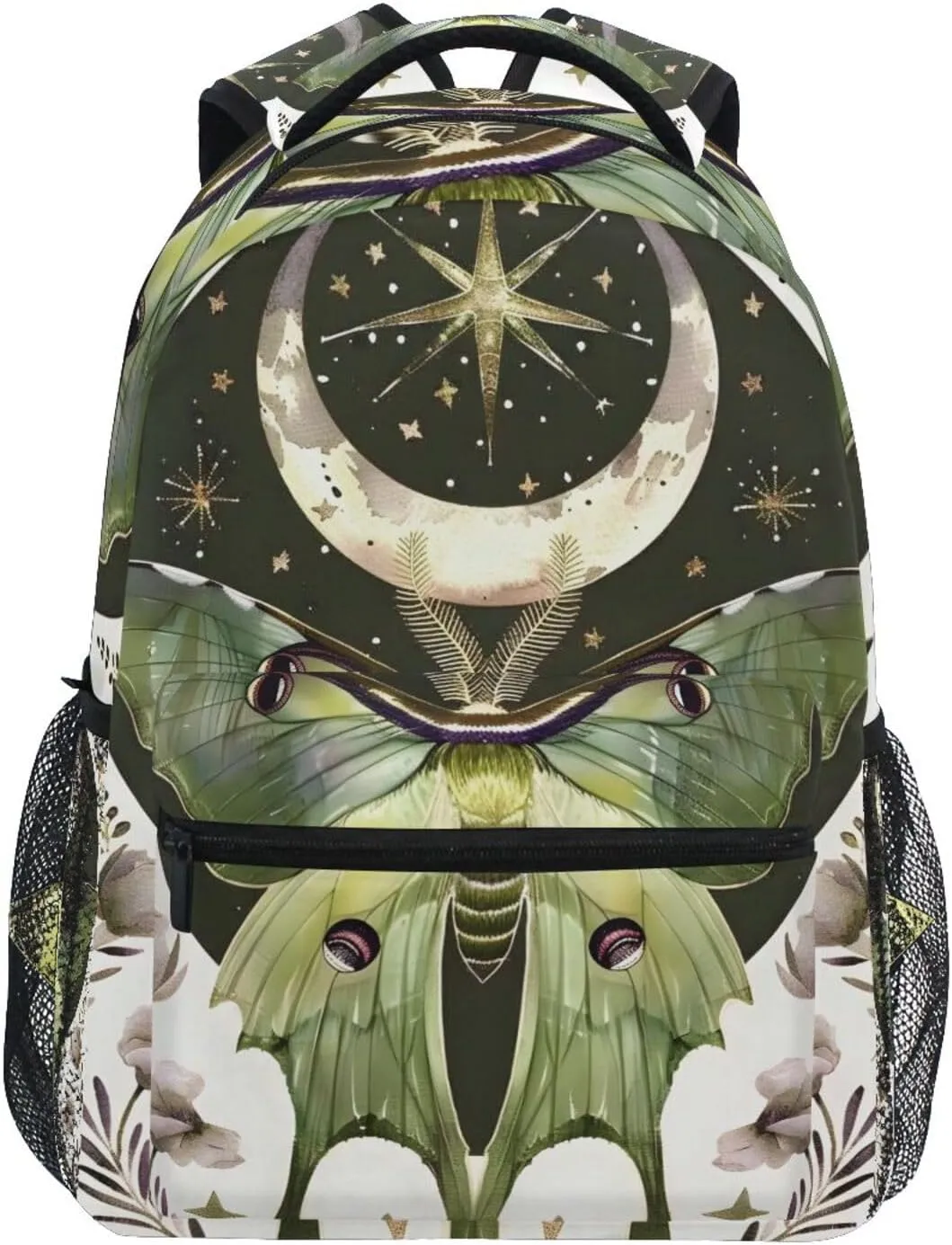 ALAZA Luna Moth Moon Backpacks for Girls Elementary School Bag Kids Bookbag Personalized Travel Daypack 3rd 4th 5th Grade Rucksack 16in Laptop Back Pack