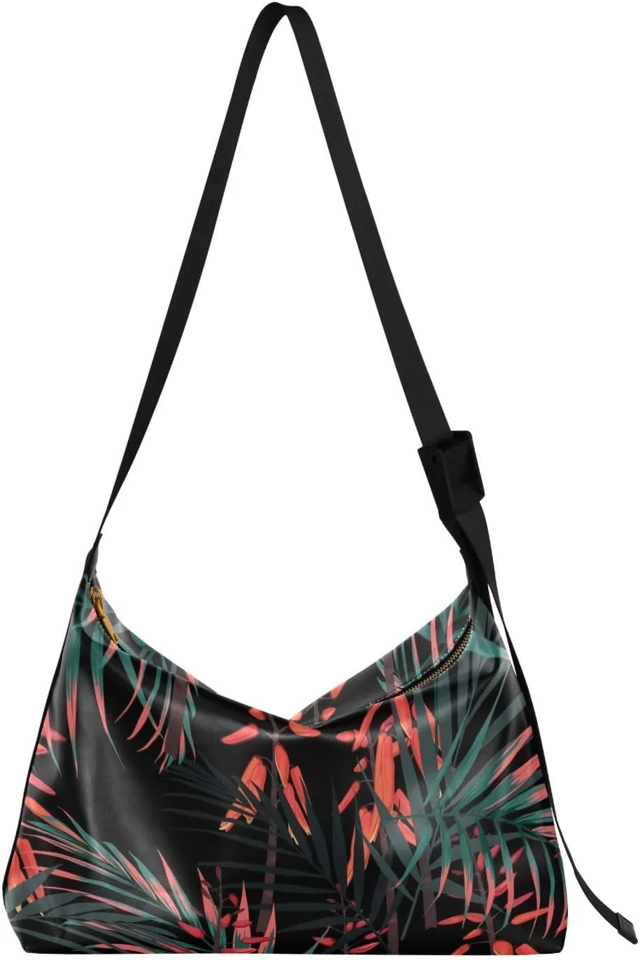 ALAZA Watercolor Flowers & Palm Leaf Modern Floral Womens Tote Bag Leather Shoulder Bag For Women Men Large Hobo Cross Body Bags Handbag