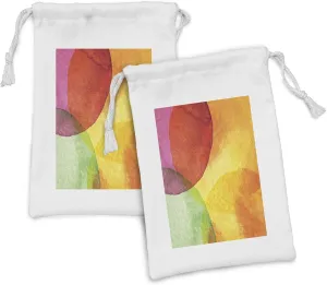 Ambesonne Abstract Fabric Pouch Set of 2, Abstract Watercolor Painted Paper Style in Modern Art Design Print, Small Drawstring Bag for Toiletries Masks and Favors, 9" x 6", Yellow Orange Lime Green