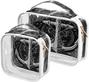 Anchors 2 Pieces Clear Makeup Cosmetic Bags for Traveling Vacation Organizing, Toiletry Bags for Women Men, PVC Waterproof Travel Organizer