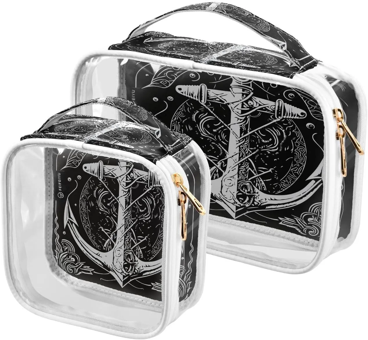 Anchors 2 Pieces Clear Makeup Cosmetic Bags for Traveling Vacation Organizing, Toiletry Bags for Women Men, PVC Waterproof Travel Organizer