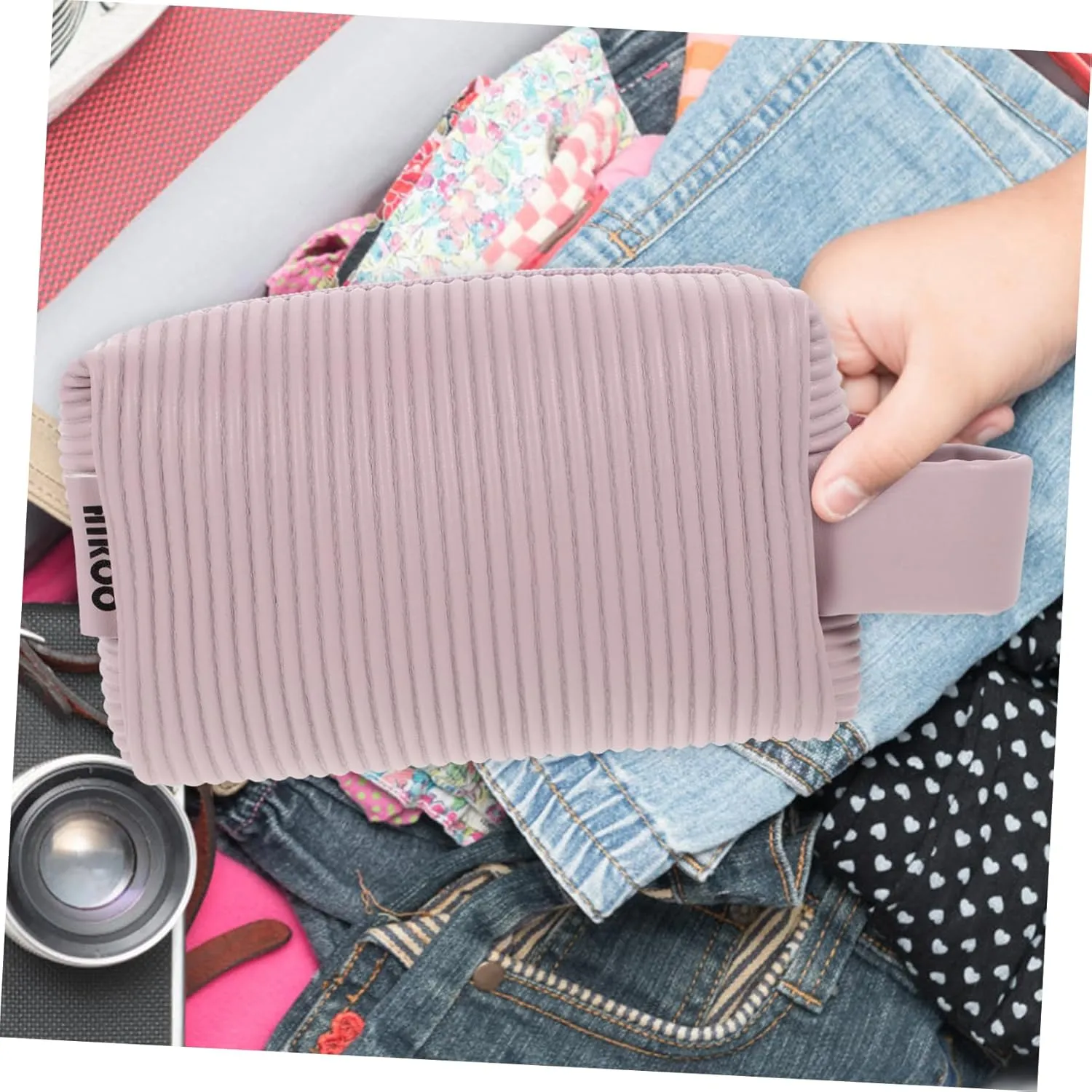 Angoily Make up Bag Travel Storage Portable Toiletry Storage Holder Large Capacity for Cosmetics Makeup Tools, Pink, 22x8cm