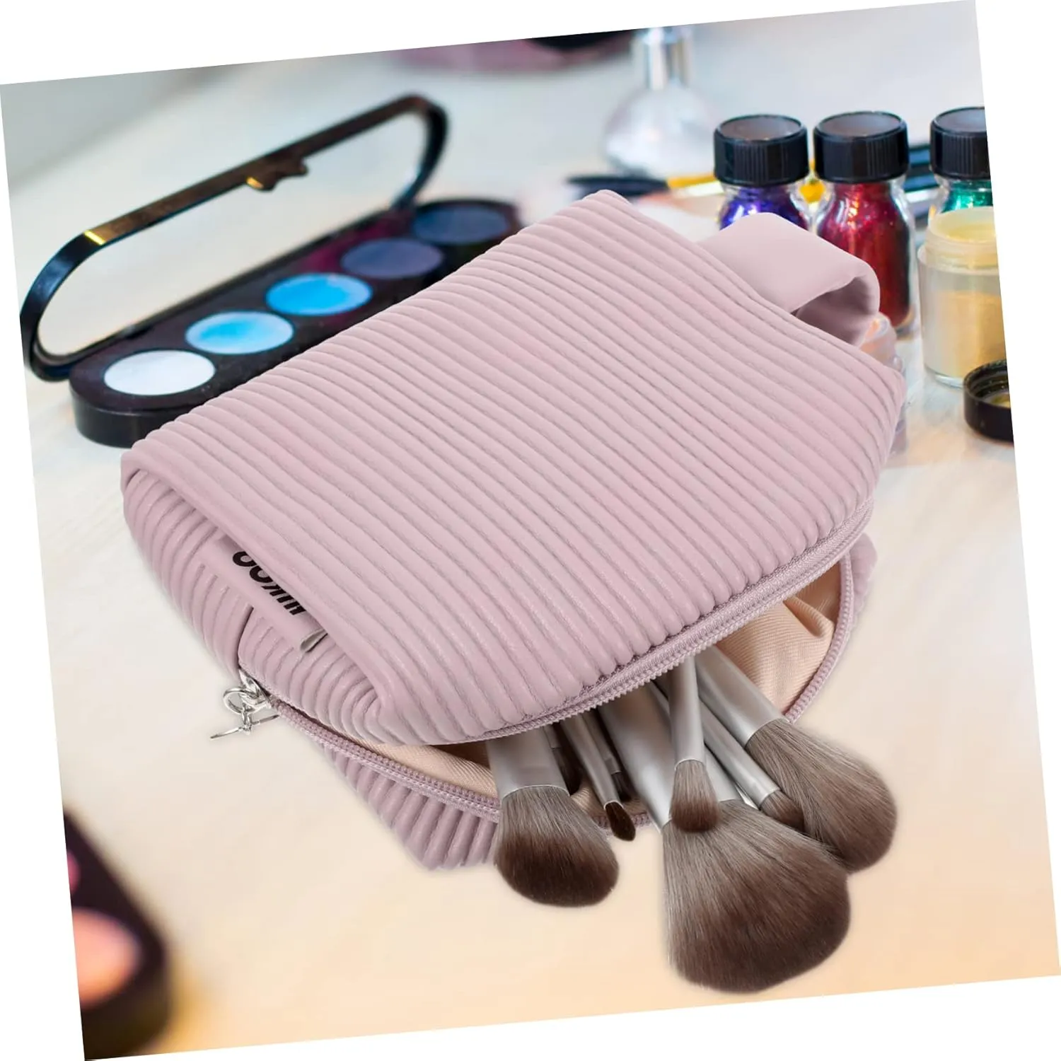 Angoily Make up Bag Travel Storage Portable Toiletry Storage Holder Large Capacity for Cosmetics Makeup Tools, Pink, 22x8cm