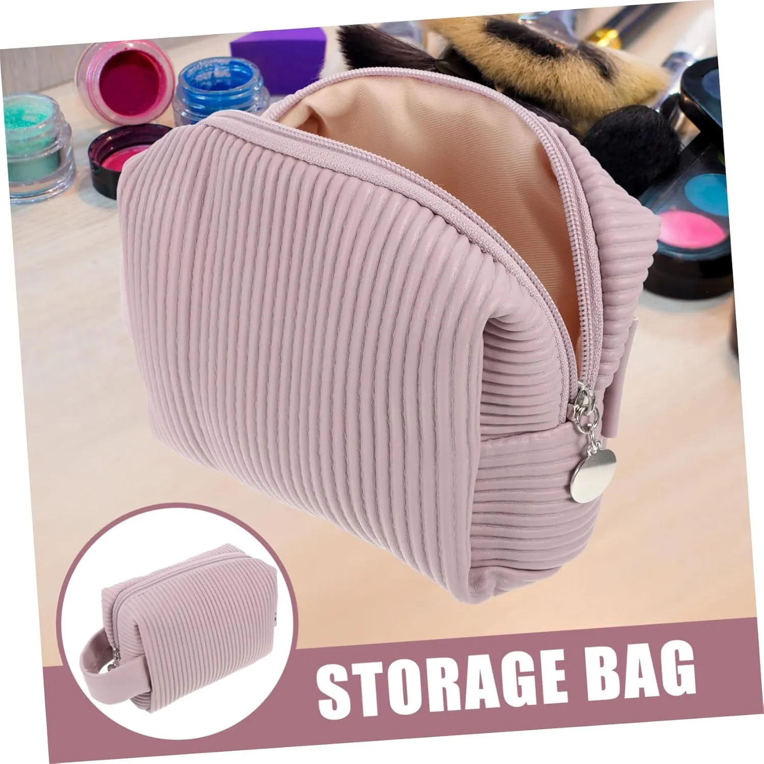 Angoily Make up Bag Travel Storage Portable Toiletry Storage Holder Large Capacity for Cosmetics Makeup Tools, Pink, 22x8cm