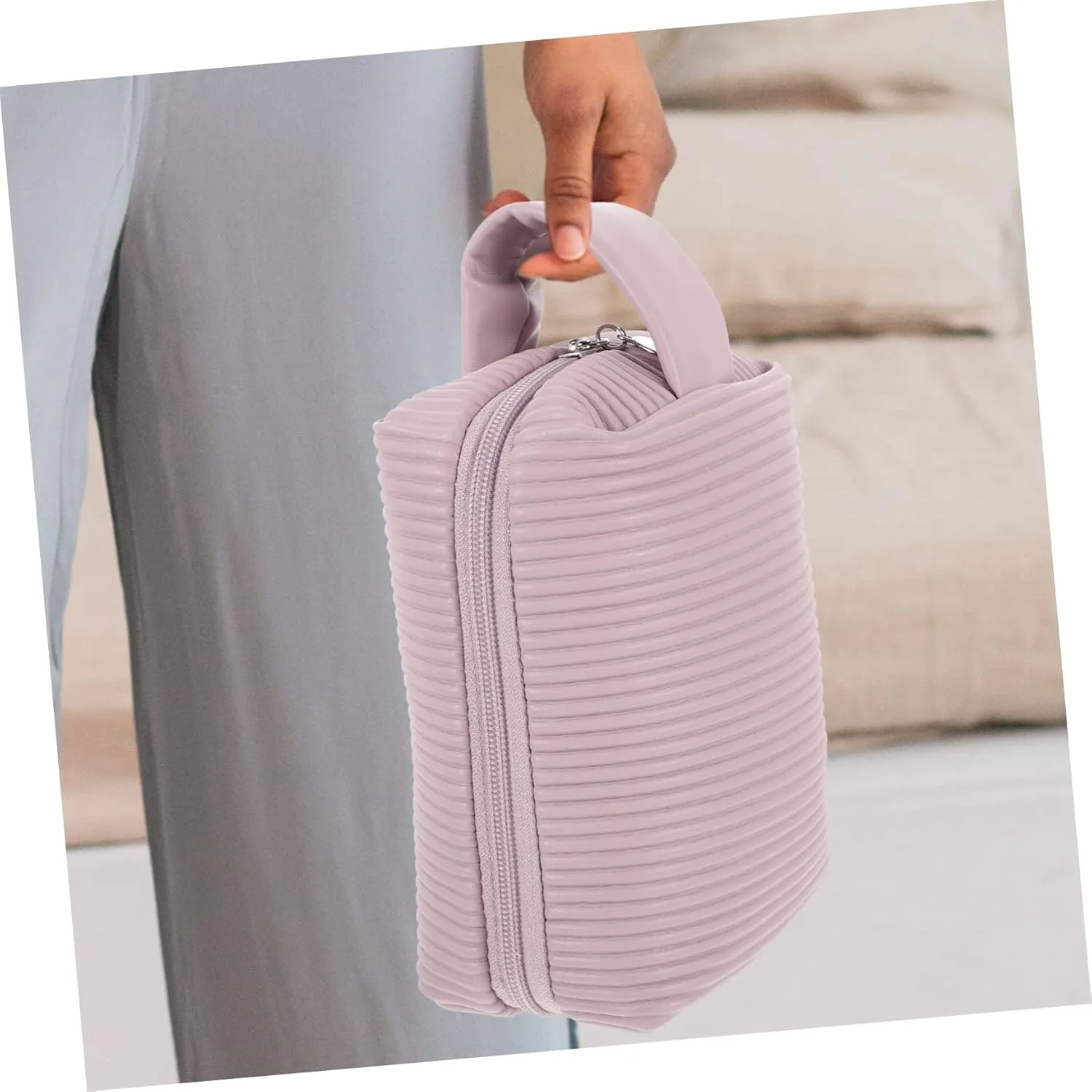 Angoily Make up Bag Travel Storage Portable Toiletry Storage Holder Large Capacity for Cosmetics Makeup Tools, Pink, 22x8cm