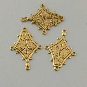 Antique finish 24k gold plated brass 4 ring connector, 20 x 15mm. Pkg 4. b9-0849g