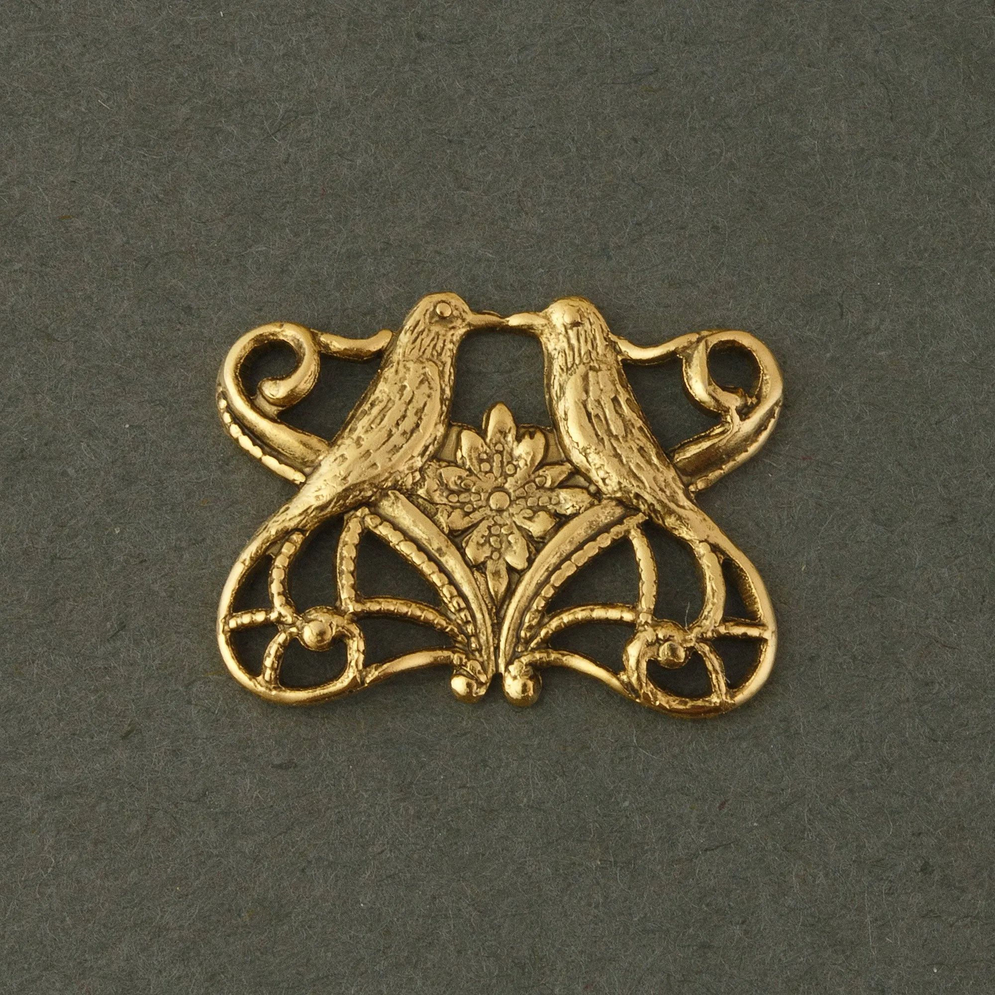 Art Nouveau style antique finish 14k gold plated stamped brass Filigree Love Bird Connector. 15x20mm. Pkg 1. b9-0488g