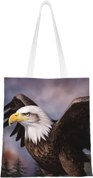 Bald eagle Print Canvas Tote Bags Stylish Shoulder Bag Reusable Shopping Bag Small Handbags For Women Men