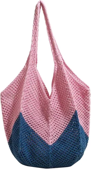 Beach Crochet Bag for Women, Aesthetic Hobo Mesh Woven Tote Simple Modern Trendy Bags for Summer Vacation Picnic Travel