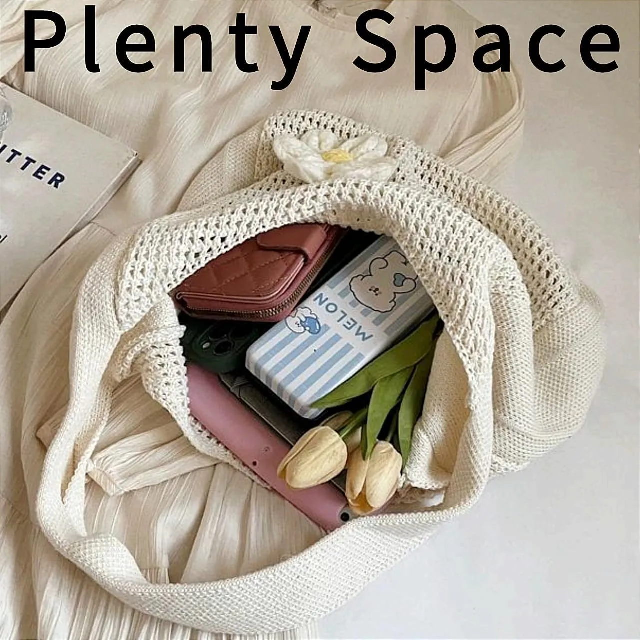 Beach Crochet Bag for Women, Aesthetic Hobo Mesh Woven Tote Simple Modern Trendy Bags for Summer Vacation Picnic Travel