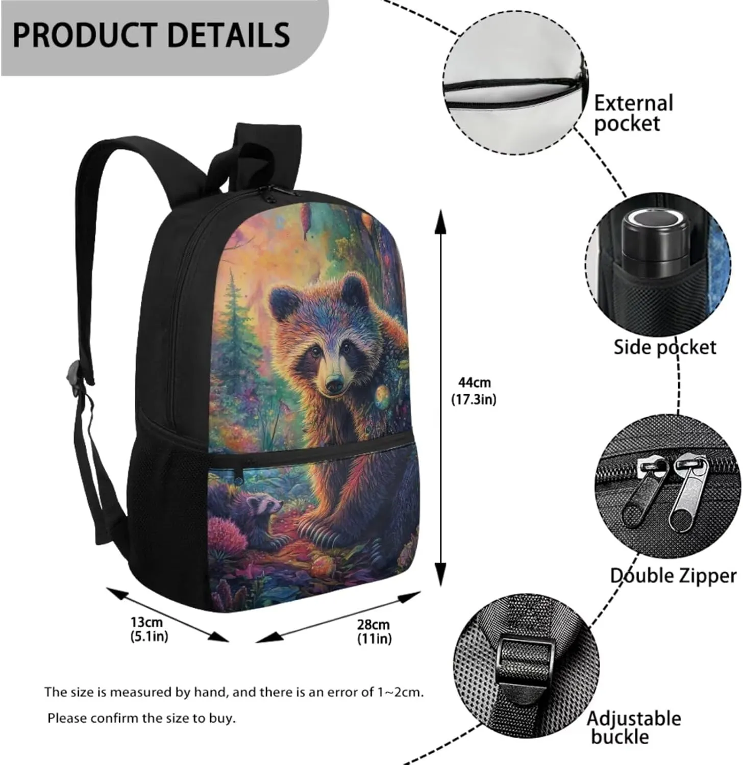 Bear Backpack for School 3 in 1 Lightweight 17 Inch Bookbag for Boys 8-12 Cool Animal Insulated Tote Lunch Bag for Kids Versatile Pencil Case for School Supplies