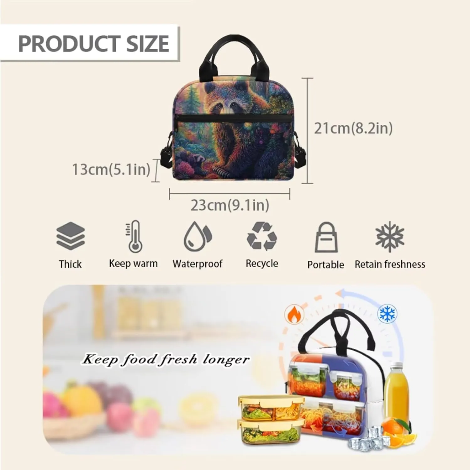Bear Backpack for School 3 in 1 Lightweight 17 Inch Bookbag for Boys 8-12 Cool Animal Insulated Tote Lunch Bag for Kids Versatile Pencil Case for School Supplies