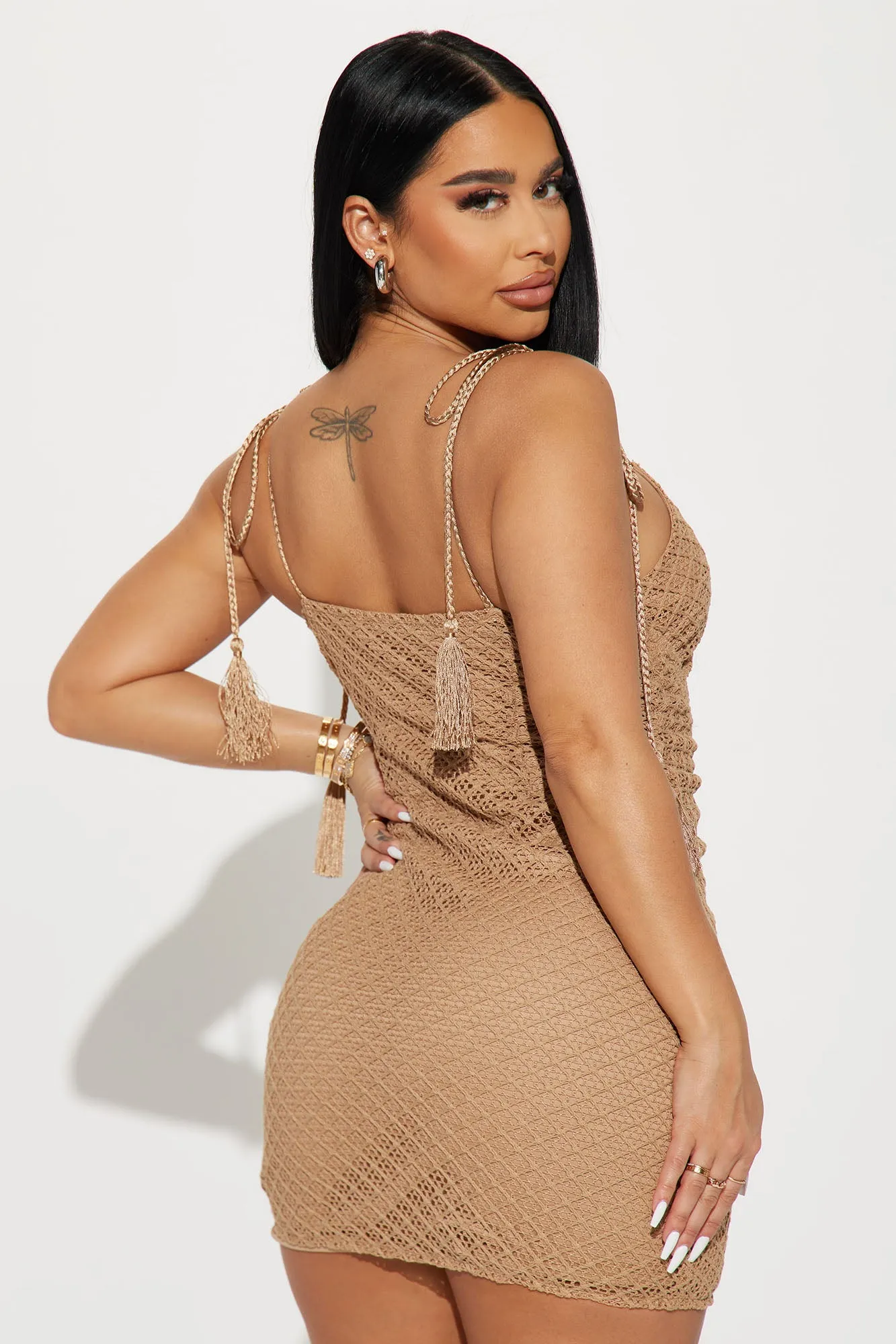 Behind Close Curtains Mini Dress - Tan
