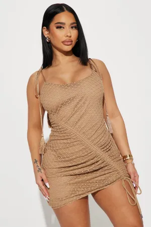 Behind Close Curtains Mini Dress - Tan