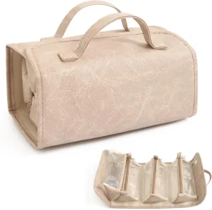 Beige Makeup Bag Travel Bag For Toiletries Makeup Pouches For Women Skin Care Bag Expandable Cosmetic Organizer
